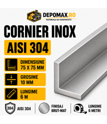 Cornier inox AISI 304, 75 x 75 x 10 mm, 6 metri